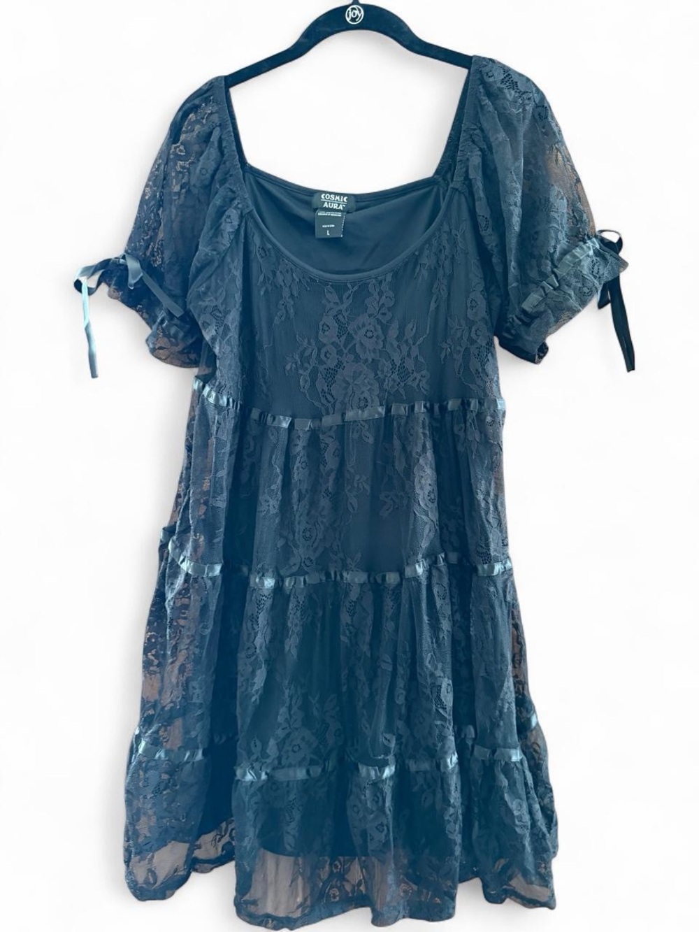 Cosmic Aura Black Lace Tiered Tunic Dress